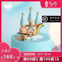 Cats Sky City Music Box Wooden girl Clockwork Birthday gift Castle Train Tanabata Music Box