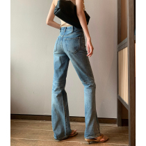 Eel mouth word-back yard Guc*i washing water works out CE*70s retro supermodel high waist horn jeans