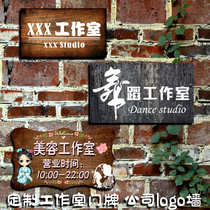 Custom vintage wooden studio signboard listing office house company logo welcome to house