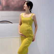 Pregnant womens knitted sling dress slim vest skirt long tight-fitting hip dress spicy mother autumn and winter base skirt tide
