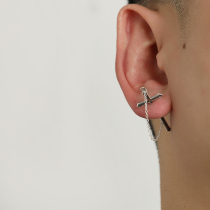 YiJian Studio 925 sterling silver single cross earrings male ins trend personality niche features advanced