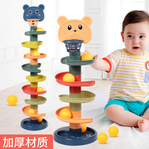 Childrens puzzle stacking track Rolling ball sliding ball tower Baby baby early education turn around music 1-2-3-4-year-old Toys