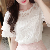Very fairy top size chiffon shirt Women summer short sleeve Loose Womens T-shirt careful Machine Foreign Air lace base shirt