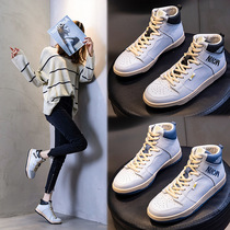 Hong Kong high-top small white shoes Lady leather spring and autumn 2021 new sports casual shoes Korean version of breathable versatile board shoes