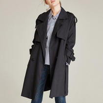 Wind coat woman with long style Korean version 2023 Spring and autumn new small sub double row buttoned jacket big code black high-end atmosphere