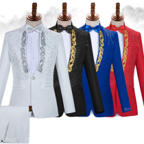 Performance clothing male adult standing collar sequin singer host costume stage chorus mens dress suit suit suit suit