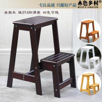 Multifunctional household two-layer ladder stool solid wood folding step stool indoor small ladder wooden ladder climbing stool two-step ladder