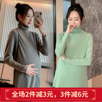 Pregnant Womens Autumn Fashion Joker Solid Color Long Sleeve High Neck Top Korean T-shirt Spring and Autumn Warm base shirt Clothes