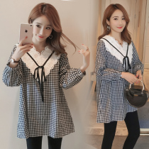 Pregnancy Woman Dress Spring Dress 2022 New Fashion Korean Version Long Sleeve Plaid Jacket Loose Casual Conspicu Pregnant Woman T-Shirt Spring