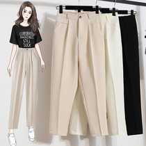 Large size womens 2021 summer new fat sister loose high waist suit pants casual versatile temperament straight pants