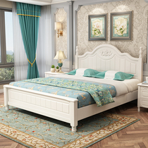 American solid wood bed 1 8m double master bedroom bed 1 5m Princess bed White modern simple Korean pastoral bed