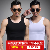 2 pieces) Modal mens vest cotton sports fitness bottomless vest plus velvet warm sleeveless T-shirt