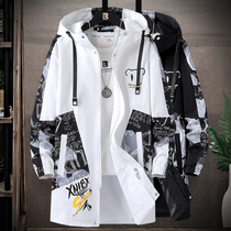 Trench coat mens long spring and autumn Korean fashion fashion fashion brand mens mens loose hooded coat coat
