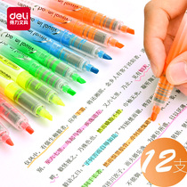 12 Delei straight fluorescent pen marker color marker pen key marking pen hand account pen students use fluorescent color pen candy color marker pen thin head