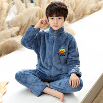 Boys pajamas childrens flannel home clothes set winter middle boy plus plus plus plus thickened boys autumn and winter coral fleece