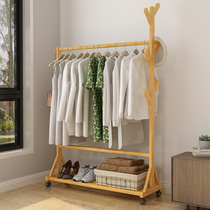 Coat rack Floor-to-ceiling bedroom hanger Simple household indoor drying rack Clothes folding net red solid wood shelf