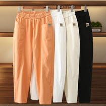 40-year-old 50 middle-aged cotton casual pants female Spring and Autumn New loose size elastic high waist fat mother Haren pants