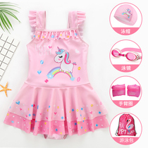Childrens swimsuit Girls middle and large children baby princess one-piece skirt swimsuit 2021 new style girls sunscreen swimsuit summer