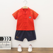 Hanfu Boys Summer Dress Baby Year Dress Chinese Style Thin Cotton Catch Week Children Tang Dress Summer Short Sleeve Set