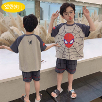 Boys pajamas Childrens suit summer cotton thin short-sleeved large boy boy baby cartoon home suit summer