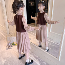  Girls  autumn dress suit 2021 new Western style fashion female big boy spring and autumn long-sleeved skirt two-piece skirt