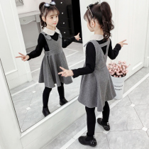  Girls dress suit autumn 2021 new Korean western style spring and autumn girl doll collar skirt two-piece set