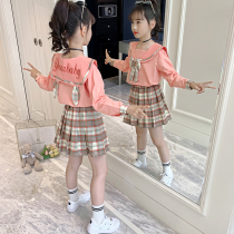  Girls  autumn suit 2021 new Western style childrens college style JK uniform suit skirt net red big childrens two-piece suit