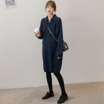 Pregnant women knitted dress autumn and winter tide mother fashion thin Belly Belly women sweater long autumn dress thickened