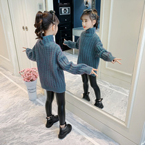 Girls turtleneck sweater 2021 autumn and winter new childrens clothing plus velvet thickened foreign atmosphere childrens girls winter bottoming