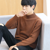 Autumn and winter 2021 new mens Korean version of the half turtleneck sweater velvet thickened base sweater trend sweater