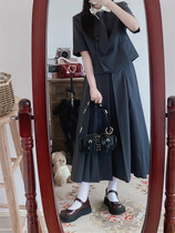 JK uniform pleated skirt female summer college style fashion gray summer suit high waist mid-length skirt three-piece set