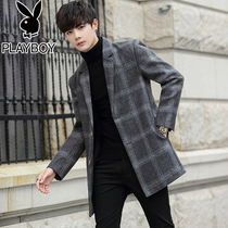 Playboy long trench coat mens Spring and Autumn New woolen cloth coat trend casual handsome coat men