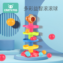 Baby early education stacking circle 0-3 years old baby puzzle rainbow stacking turn music track rolling hand grab ball toy