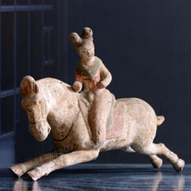 High ancient ceramic antique painted polo figurines ornaments Cuju whole pit old goods cultural relics collection art