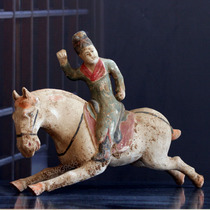High ancient ceramic antique painted polo figurines ornaments Cuju Chinese collection Datang Dynasty men and women pottery pottery pottery