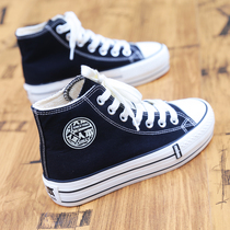 Peoples base canvas shoes womens 2021 Winter plus velvet heightened warm board shoes Korean version of Joker high-help students cotton shoes