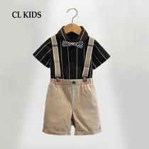 Boys Summer dresses Childrens short-sleeved suit bib pants Flower girl suit Birthday little host performance suit