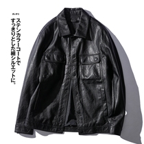 Autumn vintage motorcycle leather jacket mens Japanese slim lapel short overcoat high-end washed puleather jacket