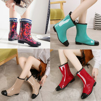 Rain Boots womens middle tube Korean fashion rain boots plus velvet warm adult galoshes work waterproof shoes non-slip water boots rubber shoes