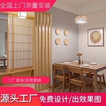 Solid wood partition Log wood strip decoration New Chinese bold custom living room screen Japanese dining room wall Solid wood strip