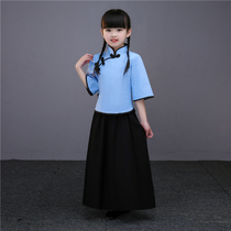 Republic of China style vintage womens clothing childrens school girls cotton linen childrens clothing speech recitation competition costume performance costume