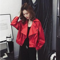 Leather coat womens coat short spring and autumn 2021 New Korean loose leather fashion trend casual motorcycle leather jacket
