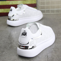 Hong Kong shallow mouth increased white shoes womens summer thin breathable leather thick-soled sports white board shoes large size womens shoes