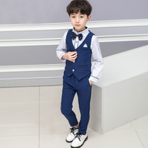 Boy suit suit three-piece set childrens black striped vest wedding fashion handsome little boy dress autumn