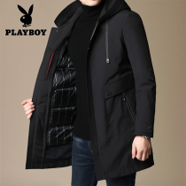 Playboy down jacket men 2021 Winter hooded long detachable liner winter jacket warm