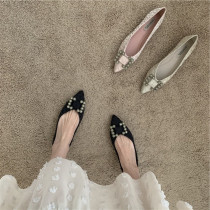 Soft to cry ~ ITSK single shoe woman temperament commute bright drill metal buckle pointed light mouth slim flat grandma shoes