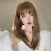 Thin full head cover type whole top wig Female natural long hair Realistic medium long buckle curls large waves simulation human hair