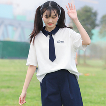 Girl summer coat short sleeve T-shirt cotton high school girls loose junior high school students summer dress Japanese jk academic style