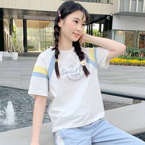 Junior high school students summer short sleeve T-shirt loose girls Big children summer high school girls Korean loose cotton top
