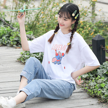 2020 new summer compassionate female junior high school students Korean version of loose Joker dumb girl short sleeve coat tide